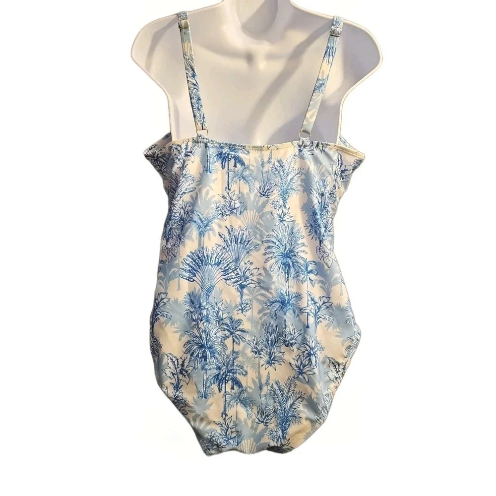 Nicole Miller Floral blue Tropical Wrap One‎ Piece Bathing Suit Swimsuit Sz XL